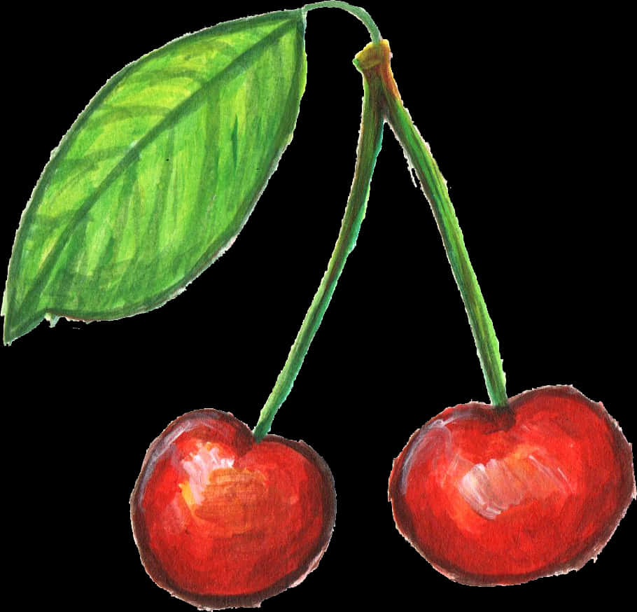 Pairof Cherrieswith Leaf PNG