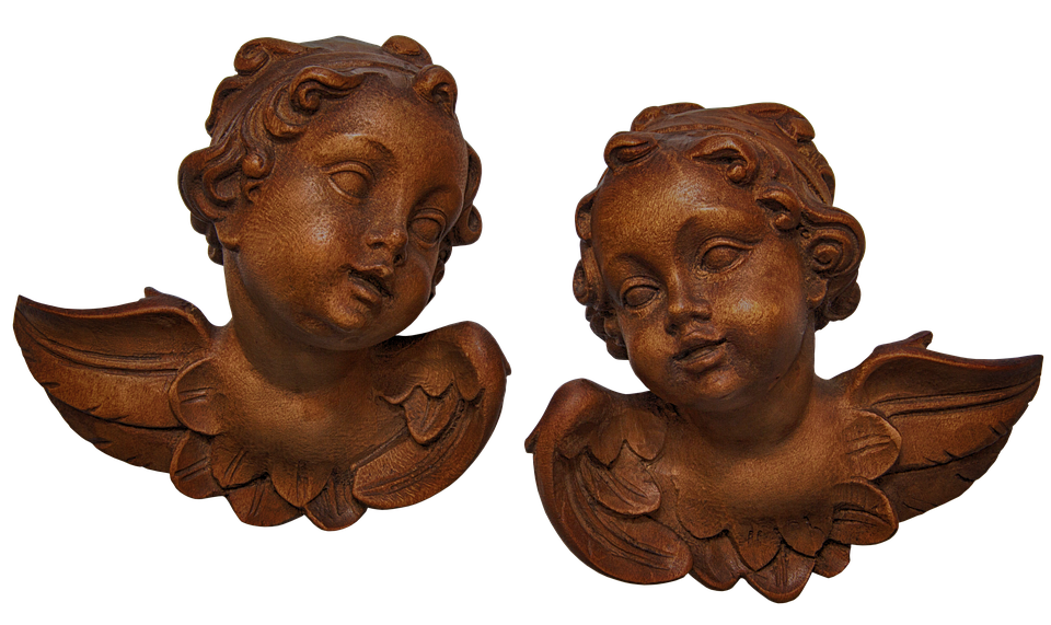 Pairof Wooden Angel Sculptures PNG