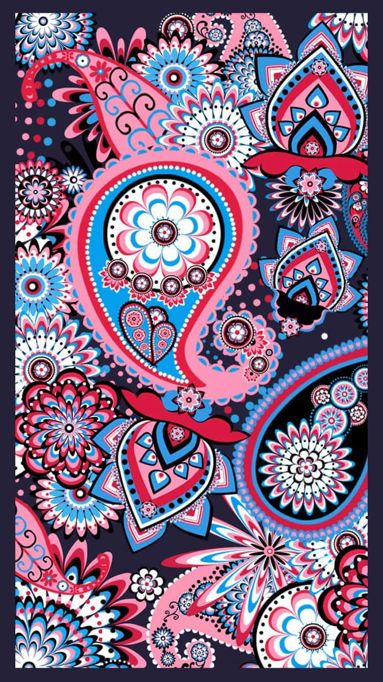 Vibrant Paisley Pattern on Black Background