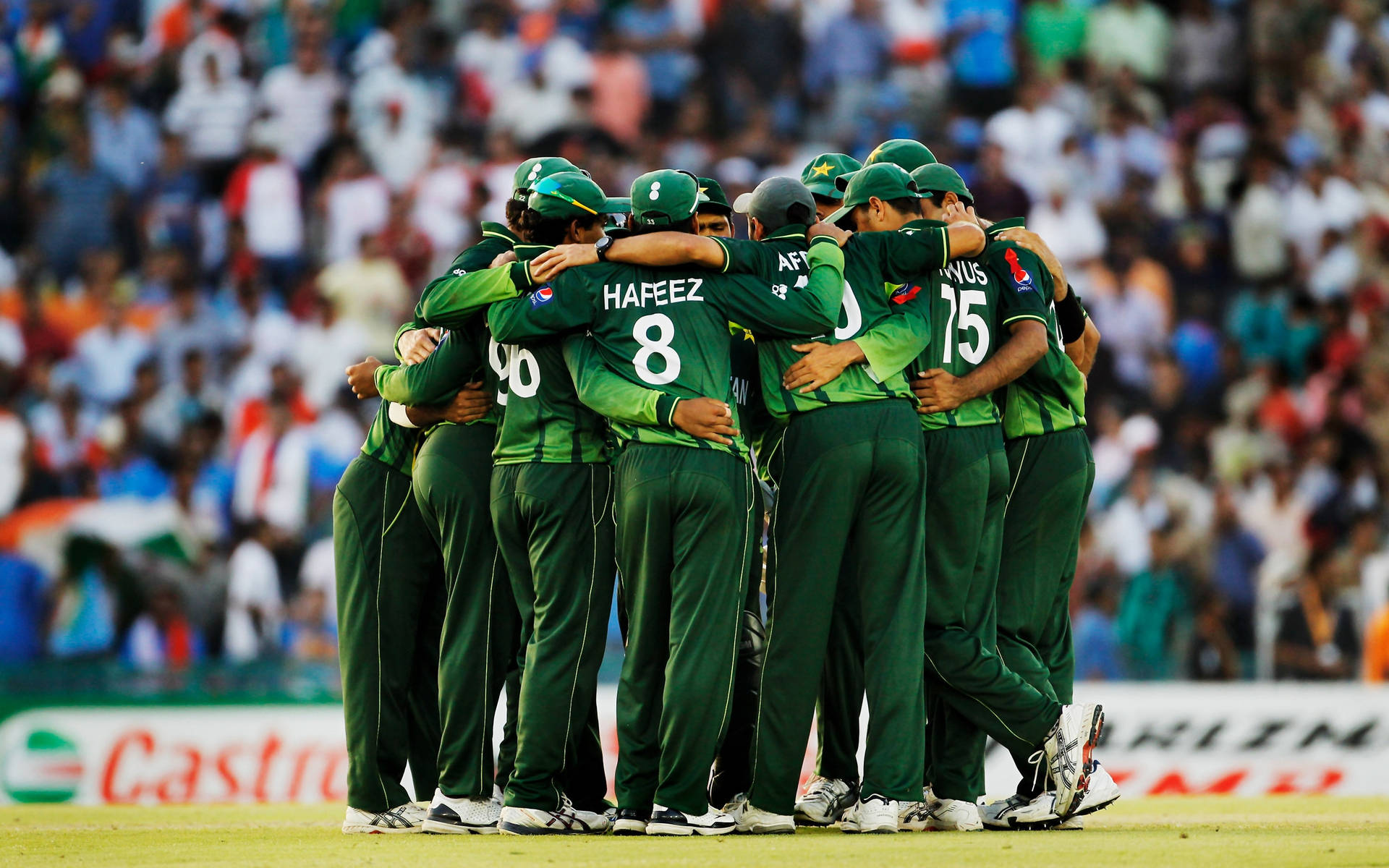 Equipode Cricket De Pakistán En Círculo De Equipo Fondo de pantalla