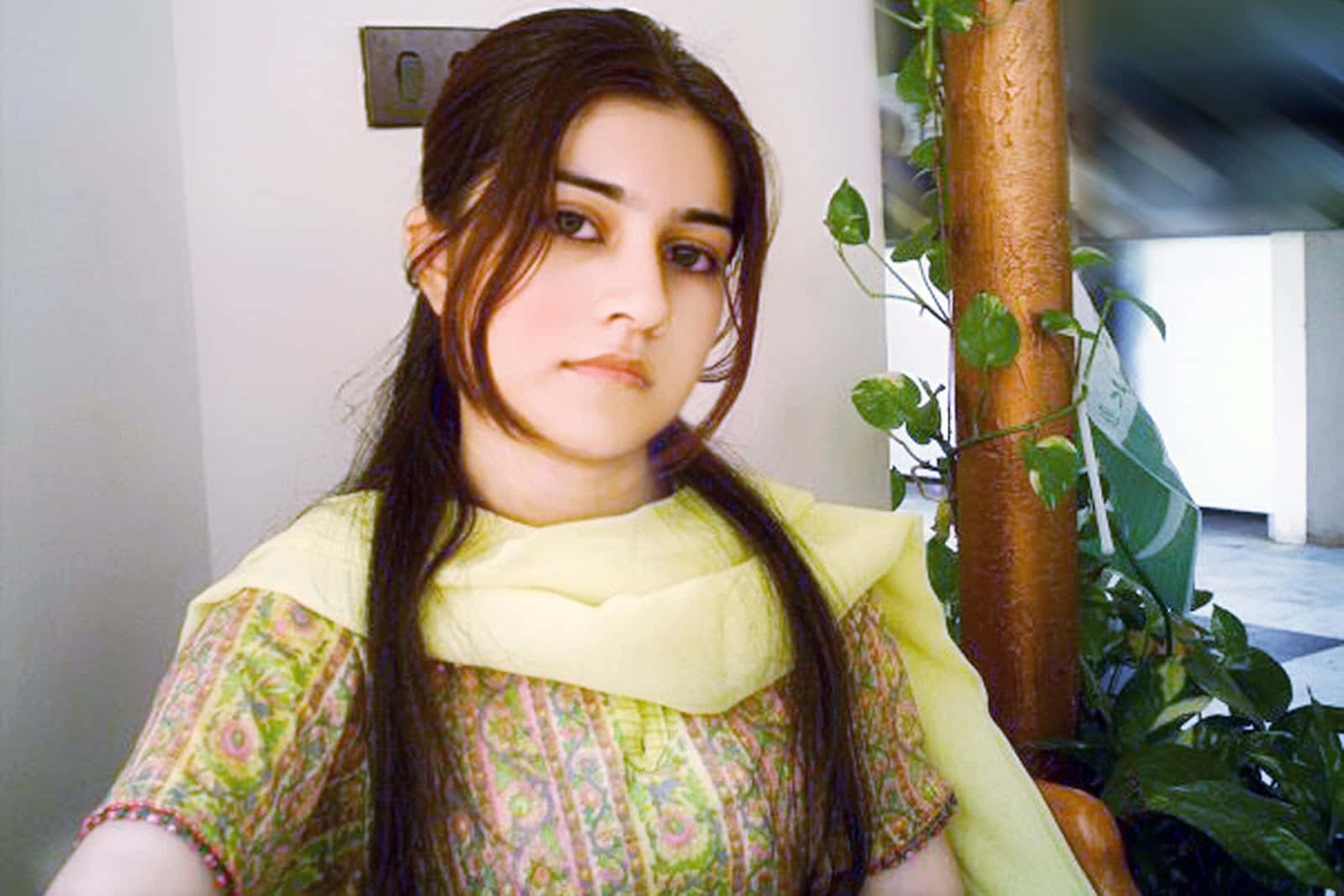 Pakistani Girl Yellow Scarf Background