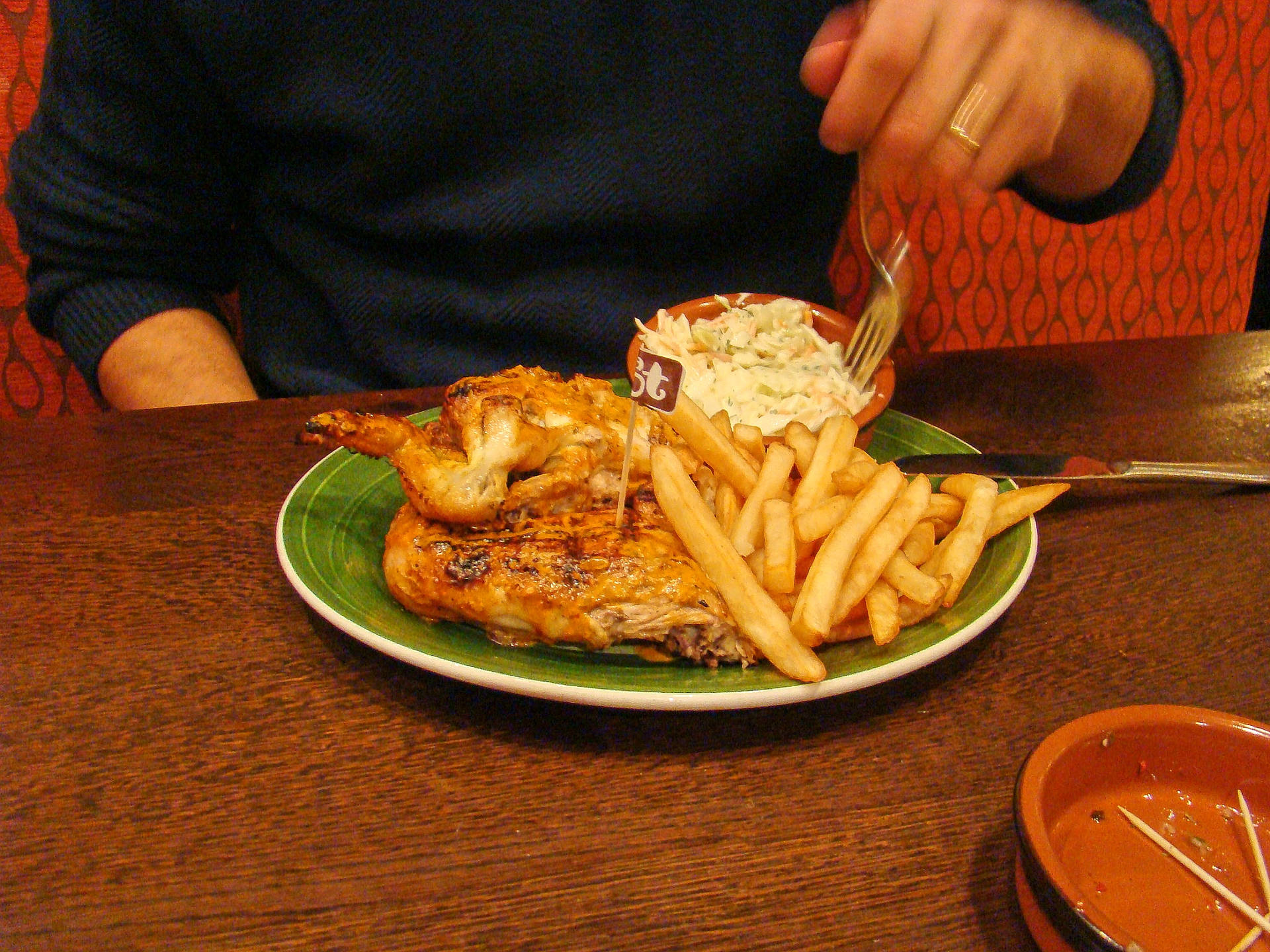 Palatable Peri Peri Chicken With Fries And Coleslaw Wallpaper