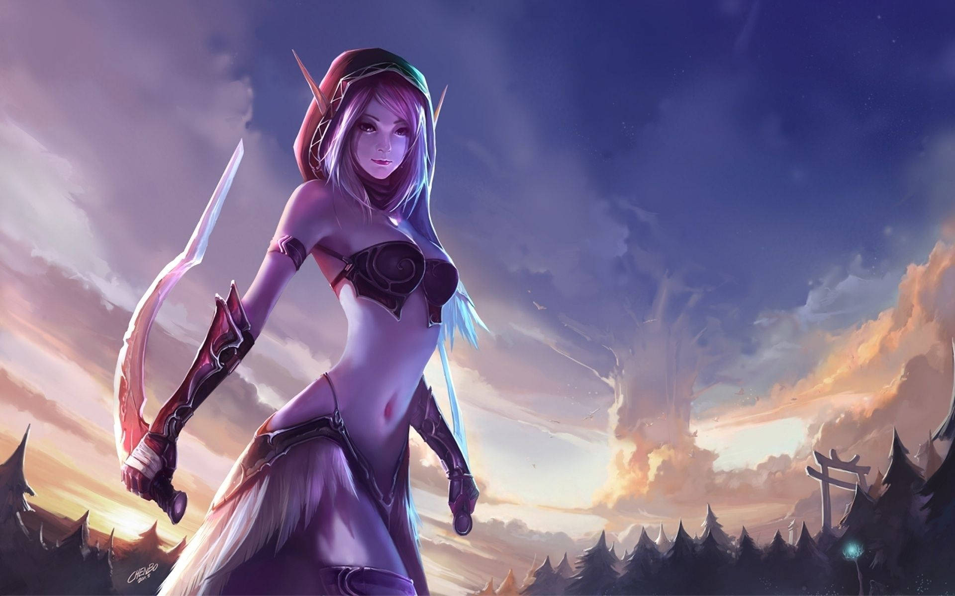 Mysterious Pale Elf Assassin in the Fantasy World Wallpaper