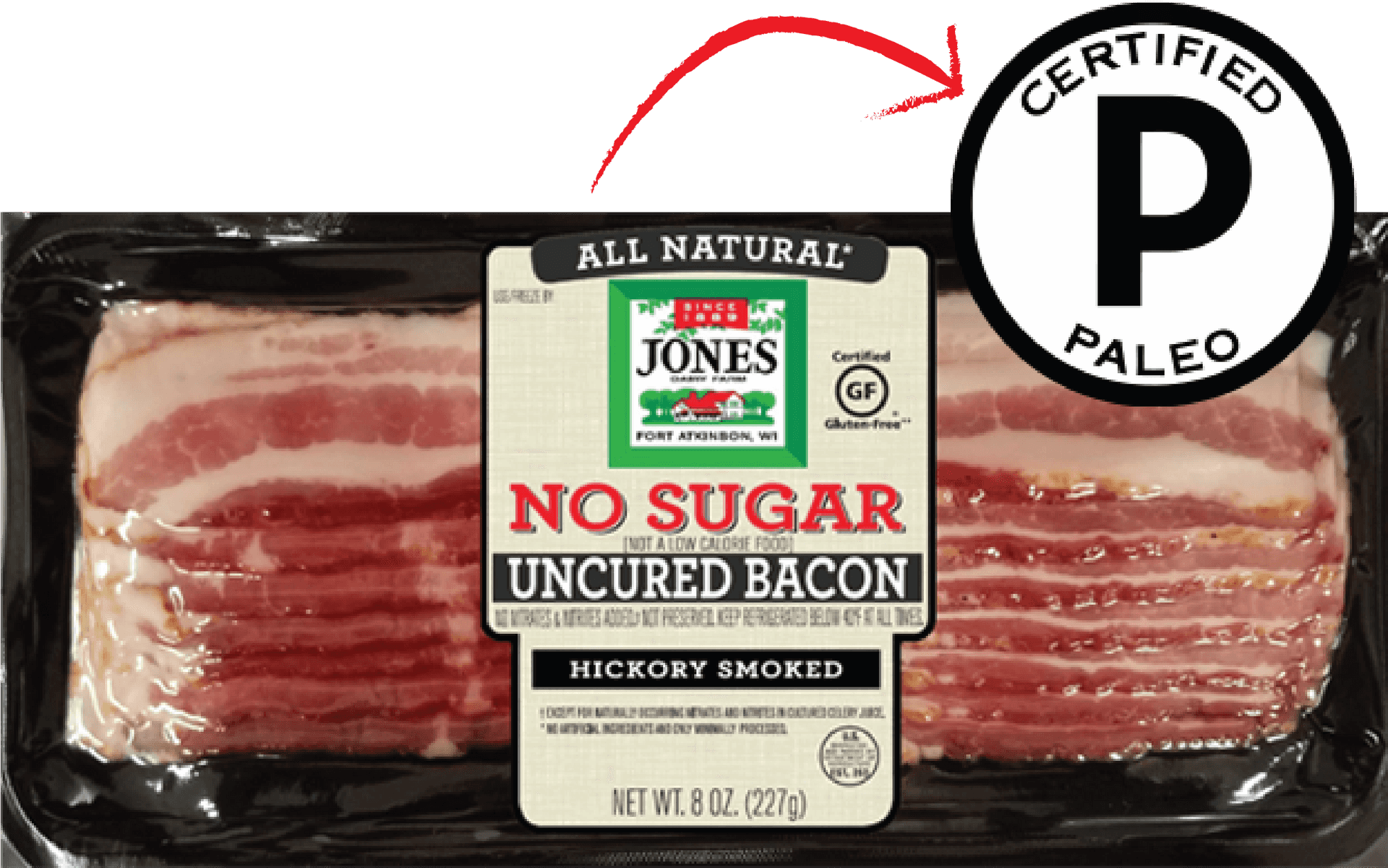 Paleo Certified No Sugar Uncured Bacon Package PNG