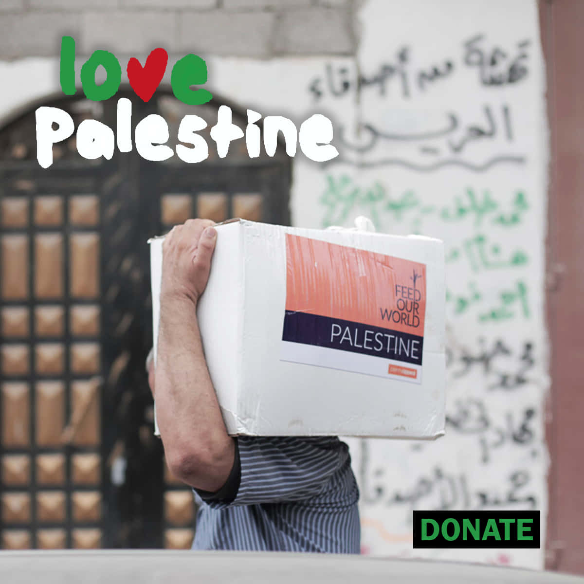 A Man With A Box On His Head With The Words Love Palestine