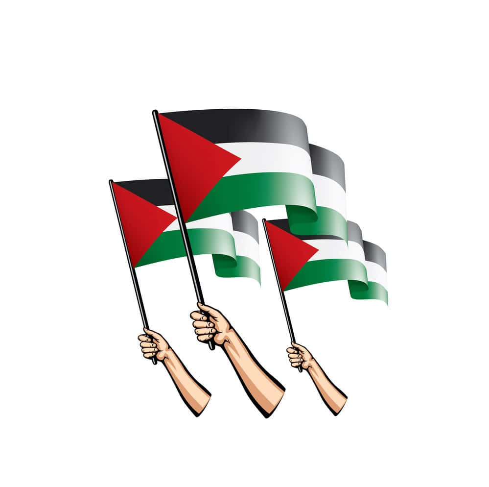 Three Hands Holding The Palestinian Flag