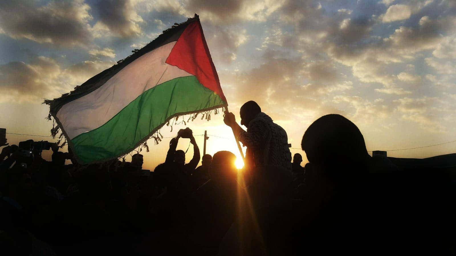 A Man Holds Up A Palestinian Flag In The Sun