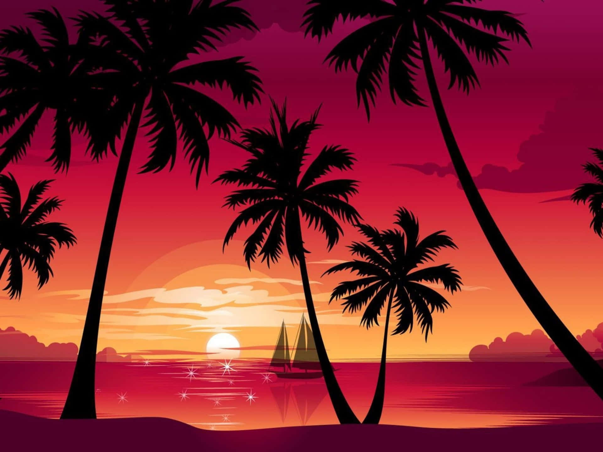 Palmbeach Segelboot Sonnenuntergang Aussicht Wallpaper