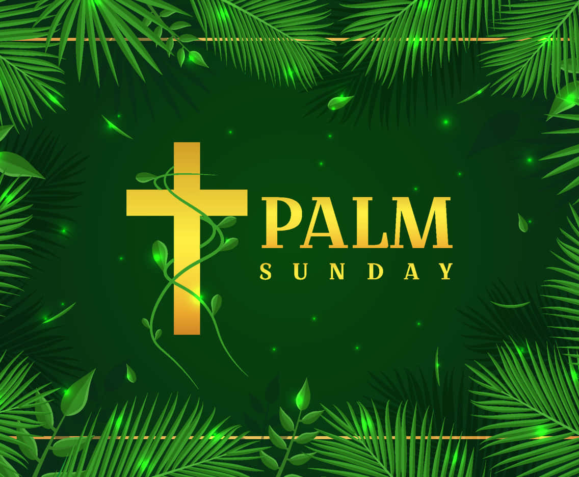 Palm Sunday Text And Golden Cross Background