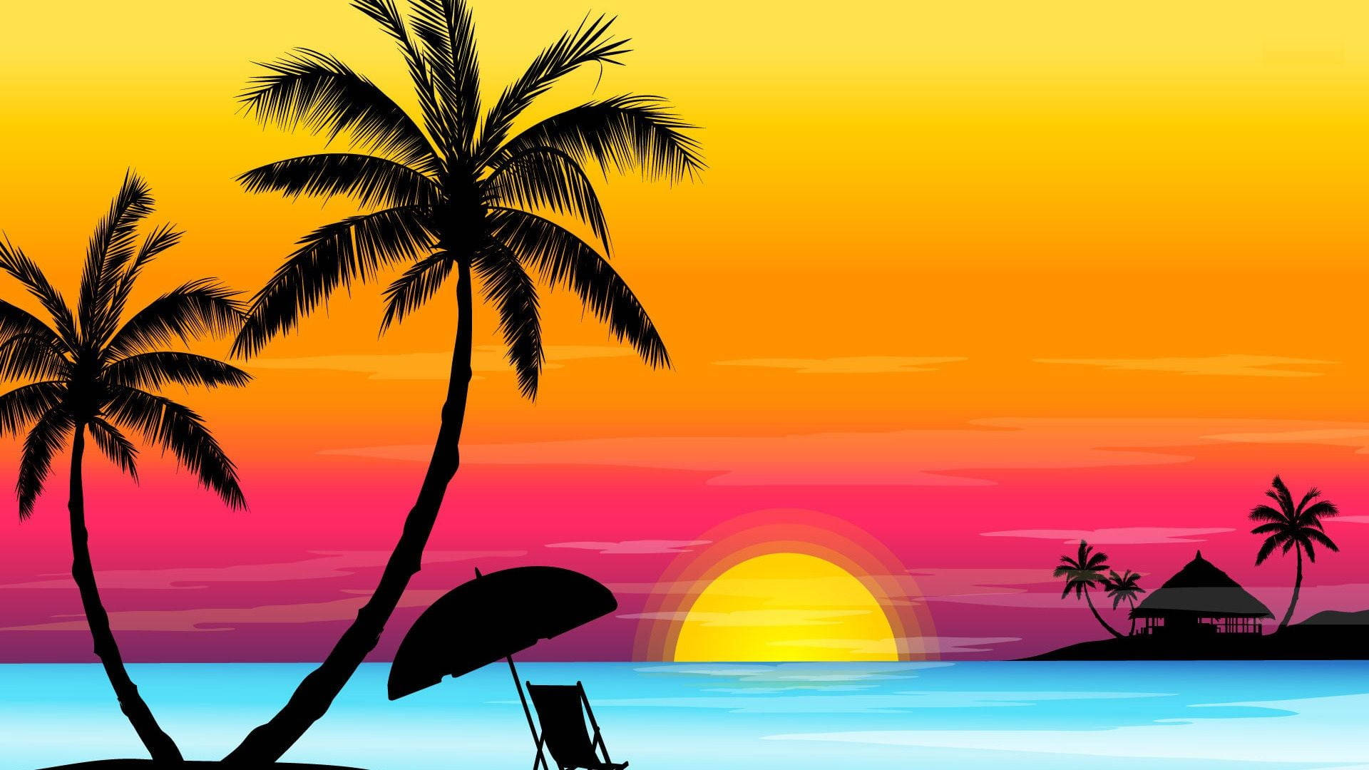 Palm Tree Sunset Lounge Wallpaper
