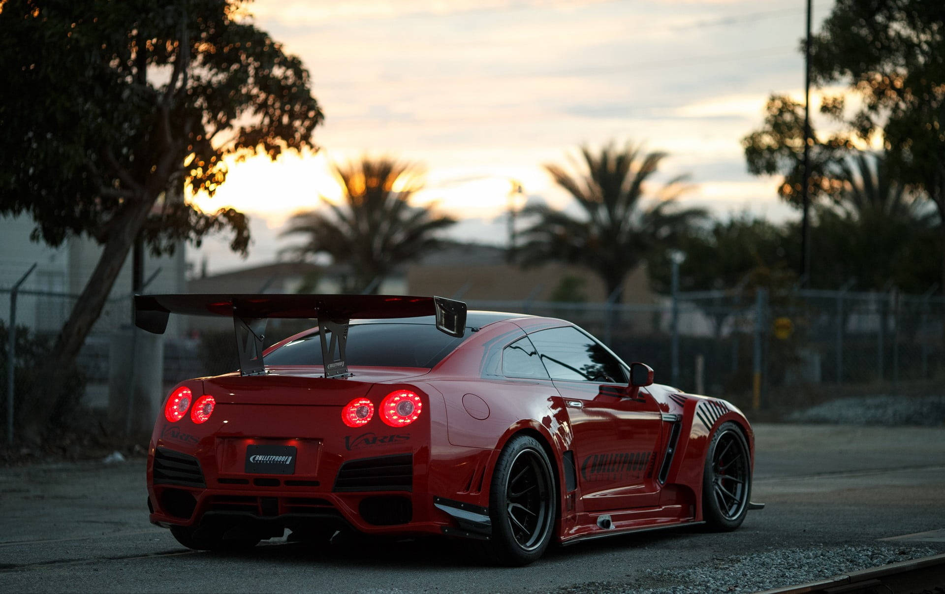 Palm Tree Sunset Red Car
