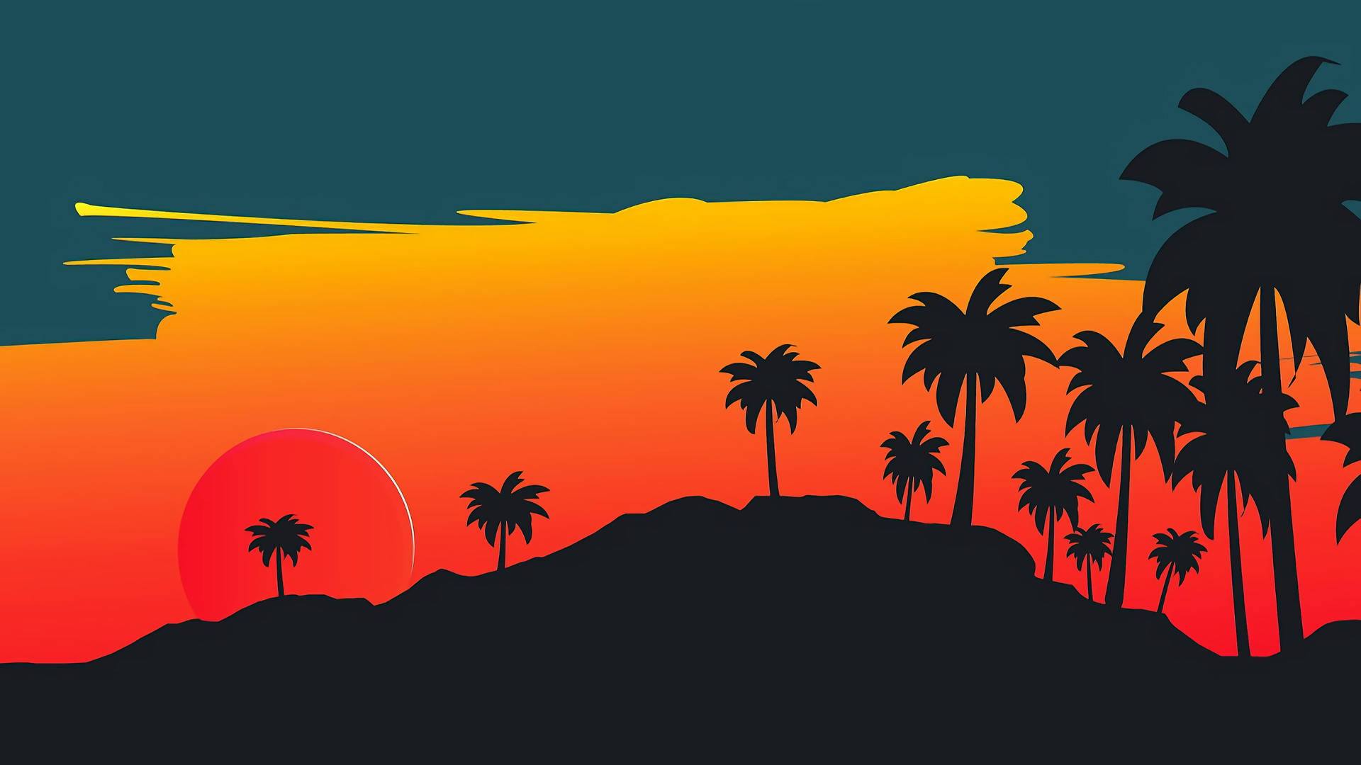 Palm Trees Sunset Vector Art Wallpaper