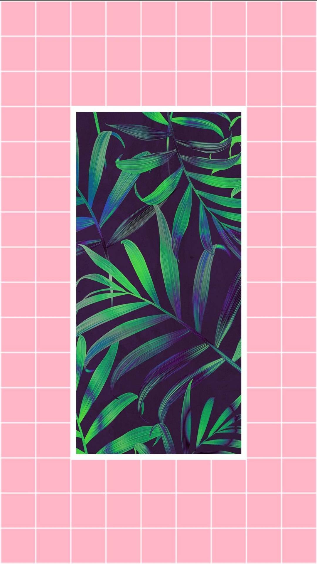 A tropical paradise awaits in this peaceful doorway, surrounded by vibrant pink palmera leaves. Wallpaper