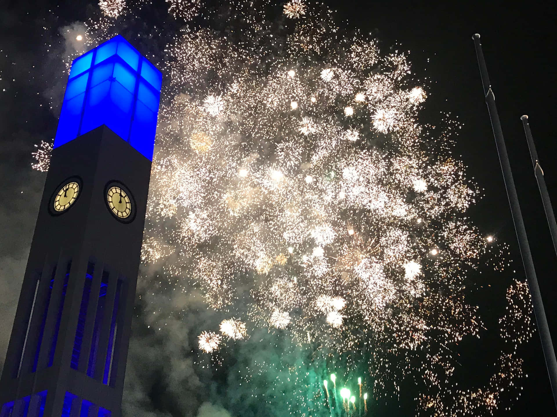 Palmerston North Clock Tower Fireworks Celebration Wallpaper