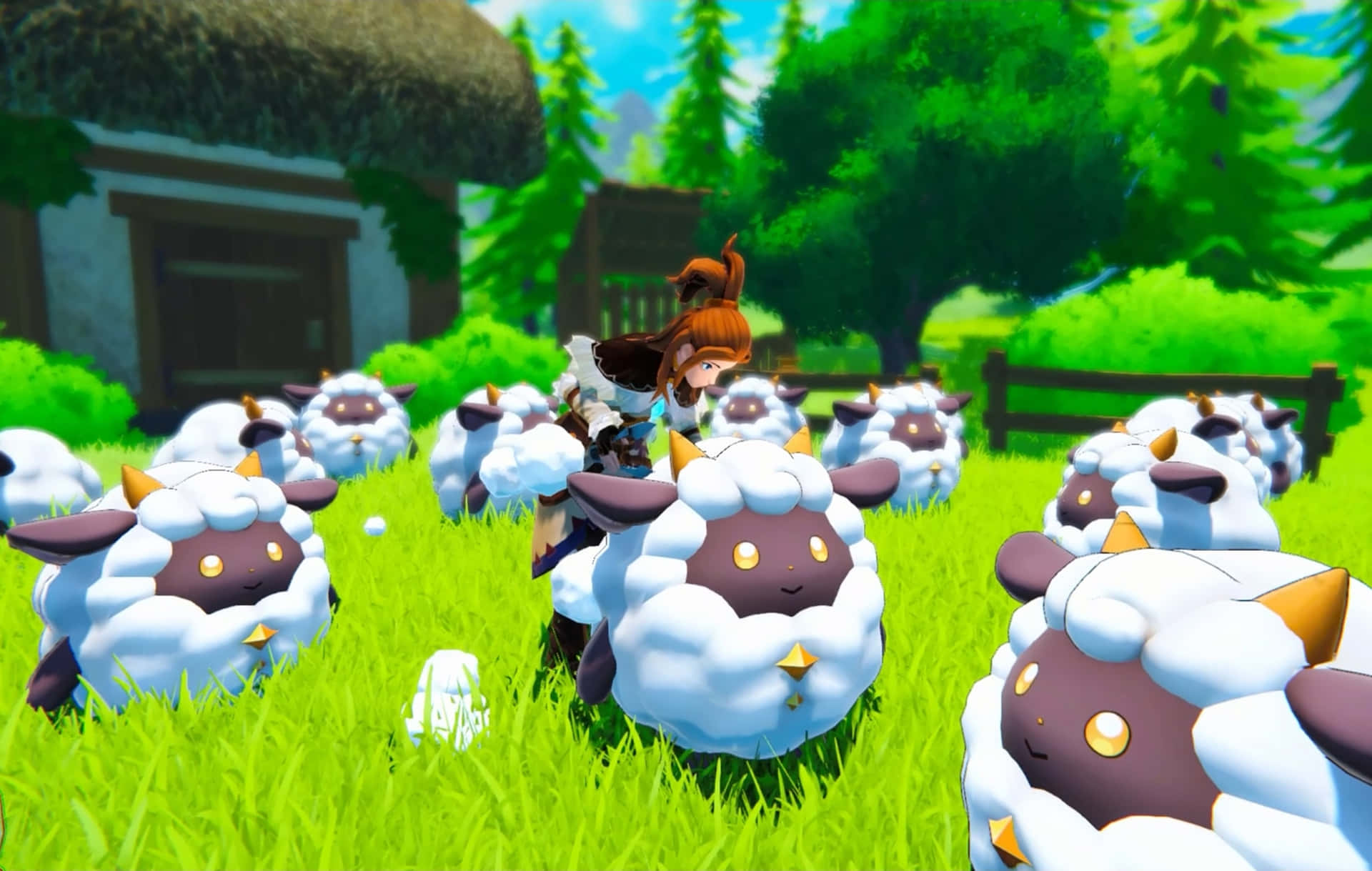 Palworld Sheep Gathering Adventure Wallpaper