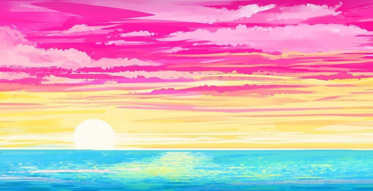 Bandeirapan Em Tons De Pôr Do Sol Em Pintura Digital De Praia. Papel de Parede