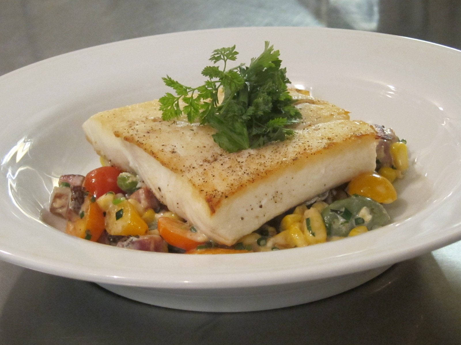 Pan Fried Halibut With Vegetables Wallpaper