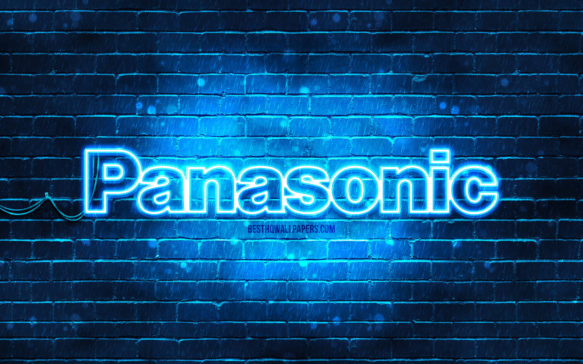 Panasonic Neon Blue Brick Wall Wallpaper