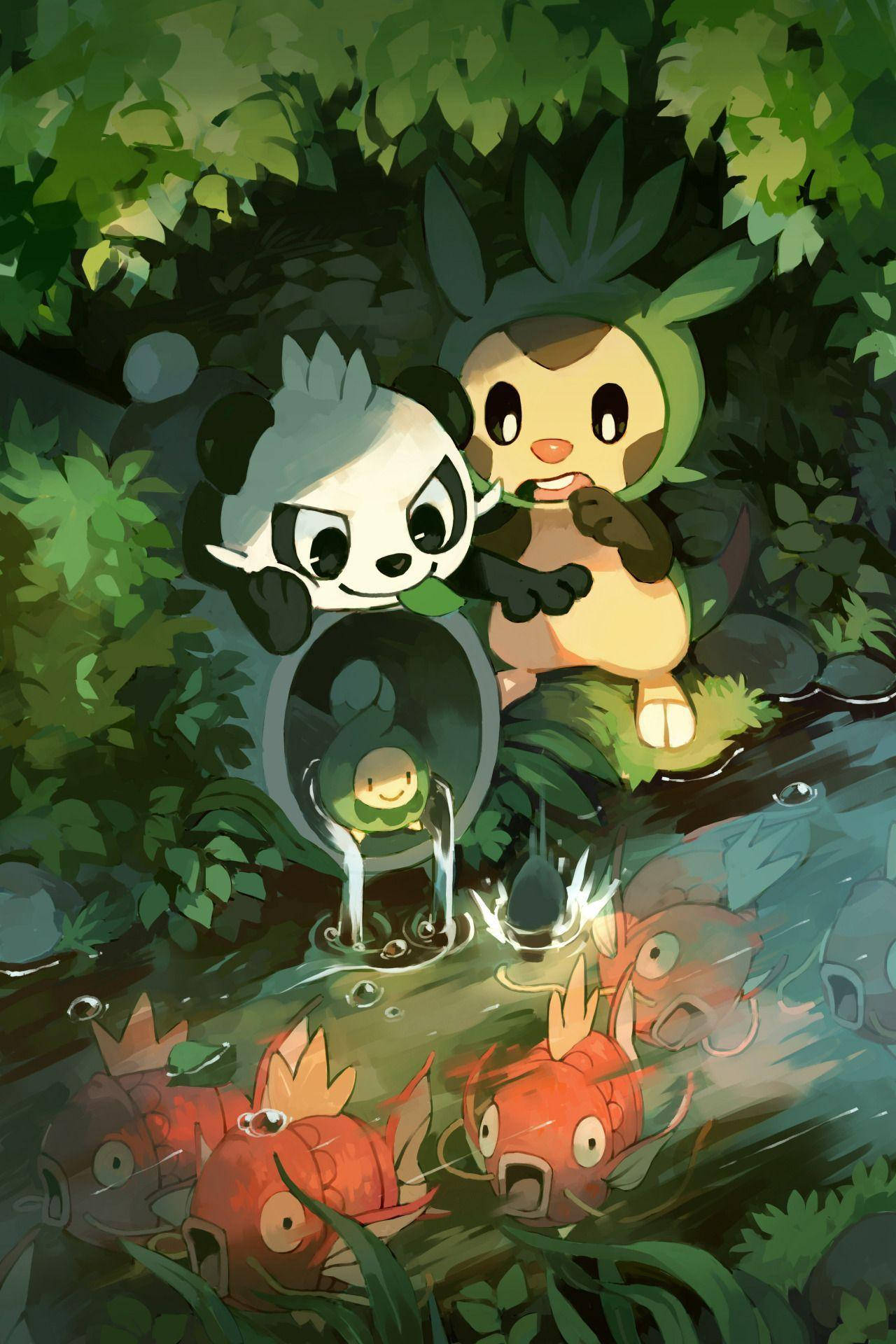 Pancham,chespin Och Budew. (note: In Swedish, It Is Common To Not Capitalize Species Names, Unless They Are Also Proper Nouns.) Wallpaper