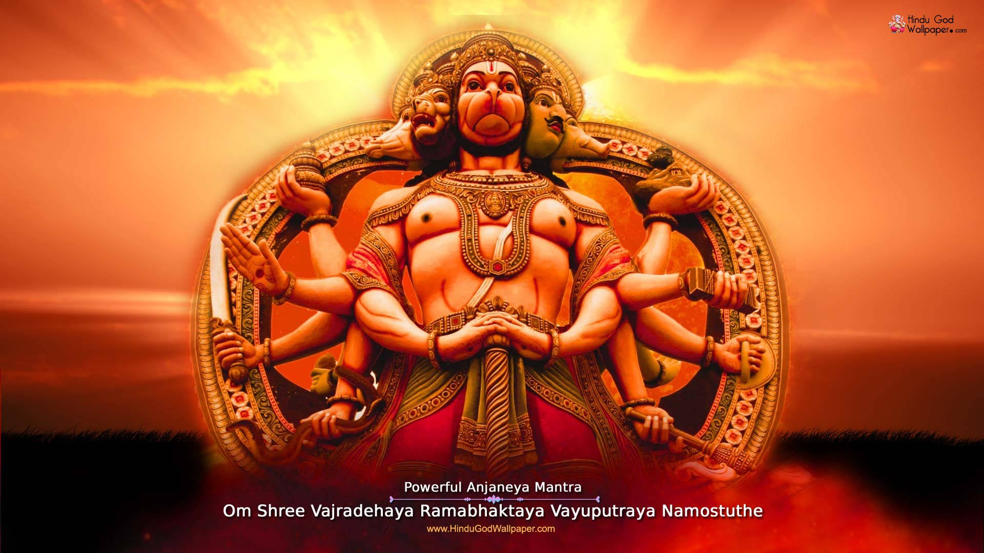 Estátuade Panchmukhi Hanuman Ao Pôr Do Sol. Papel de Parede