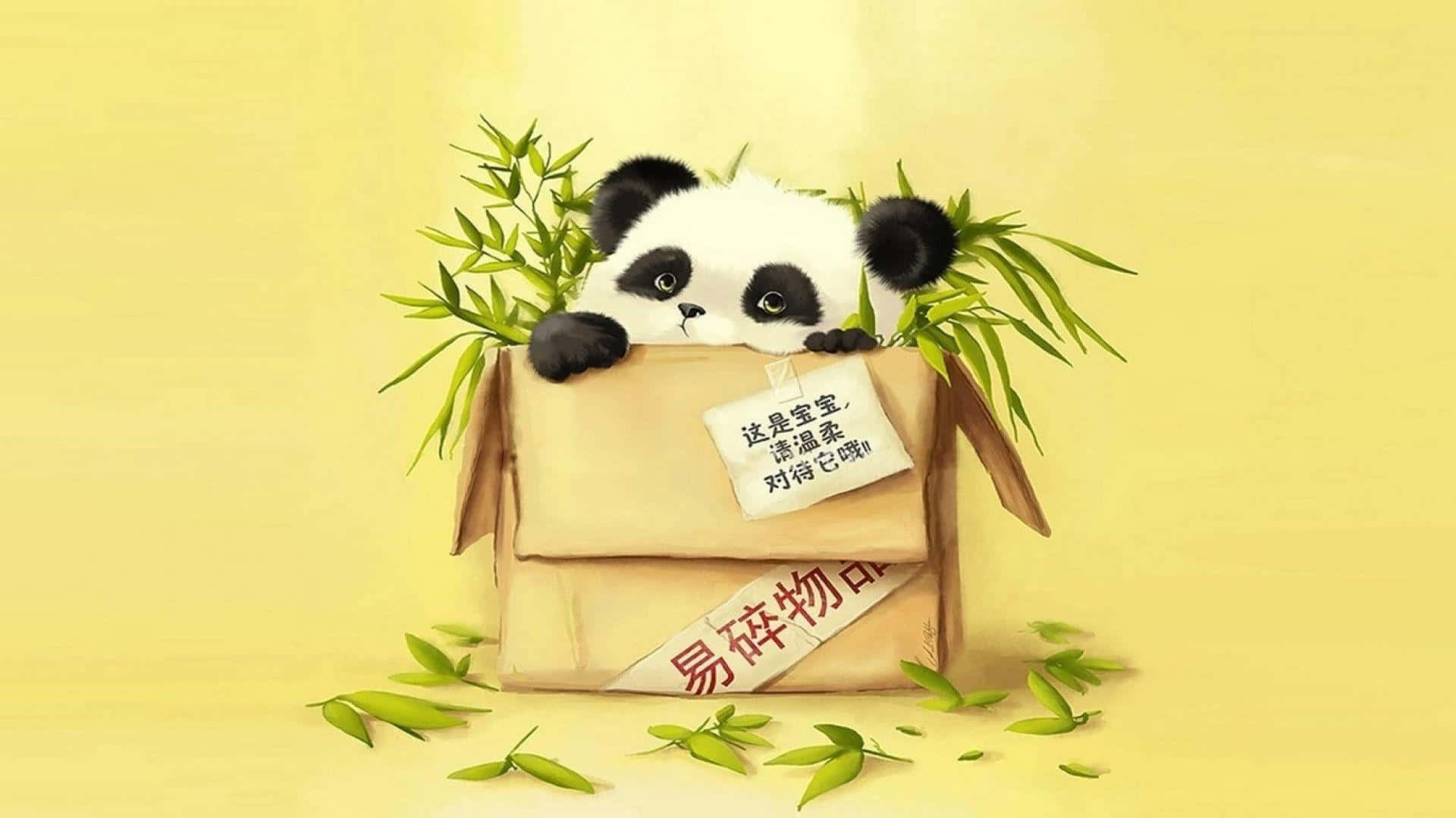 Einniedliches Baby-panda, Das Sich In Einem Halbkreis Mit Einem Bambusstiel Entspannt.