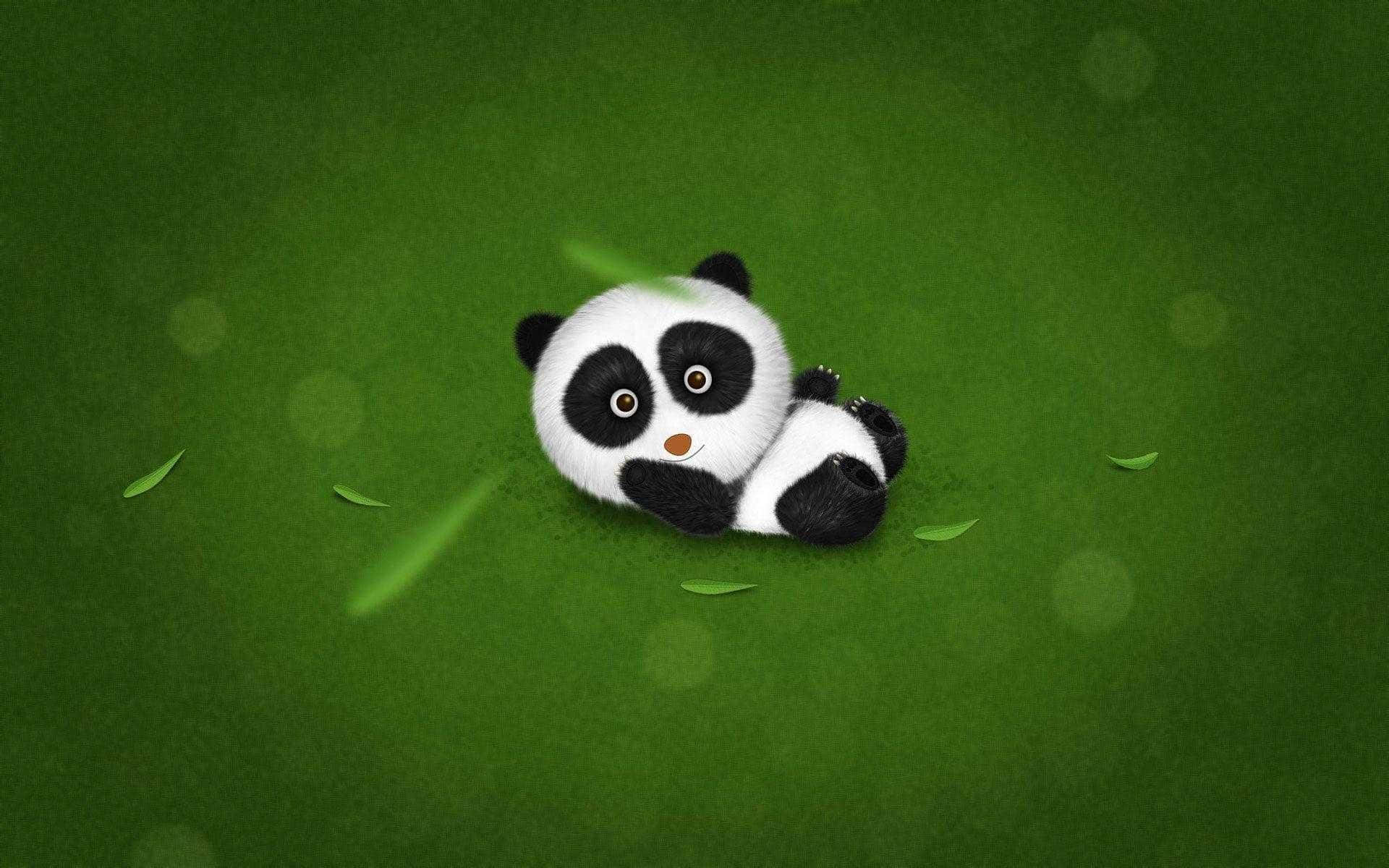 Enensam Panda Som Njuter Av En Snabbmatsbit Mot En Vacker Naturbakgrund