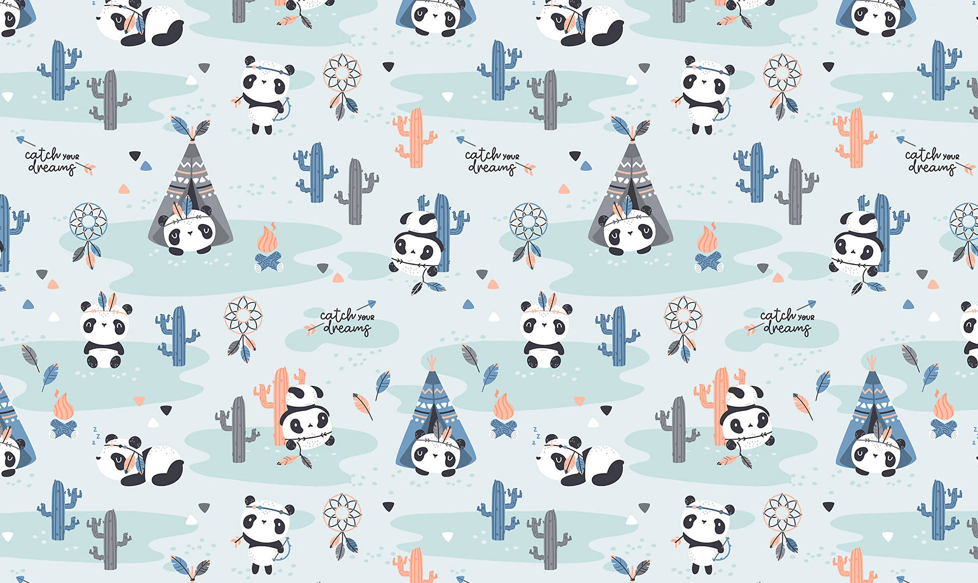 Panda Cactus Pattern Background Wallpaper