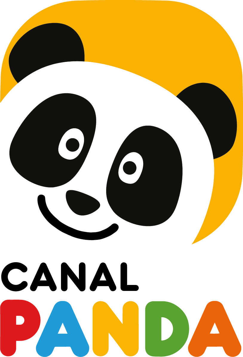 Panda Channel Logo PNG — A cheerful cartoon panda with a yellow sunburst background and colorful 'CANAL PANDA' text below.