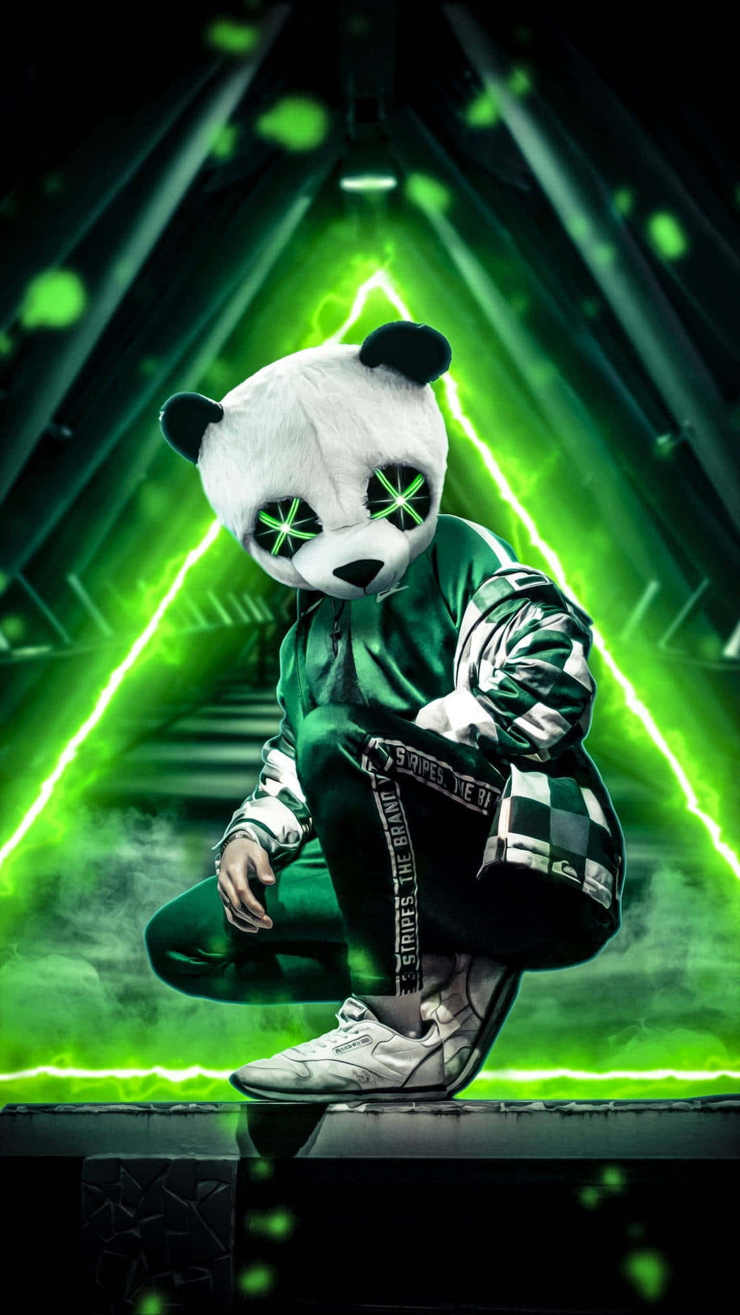 Panda Head Mask Futuristic Backdrop Wallpaper