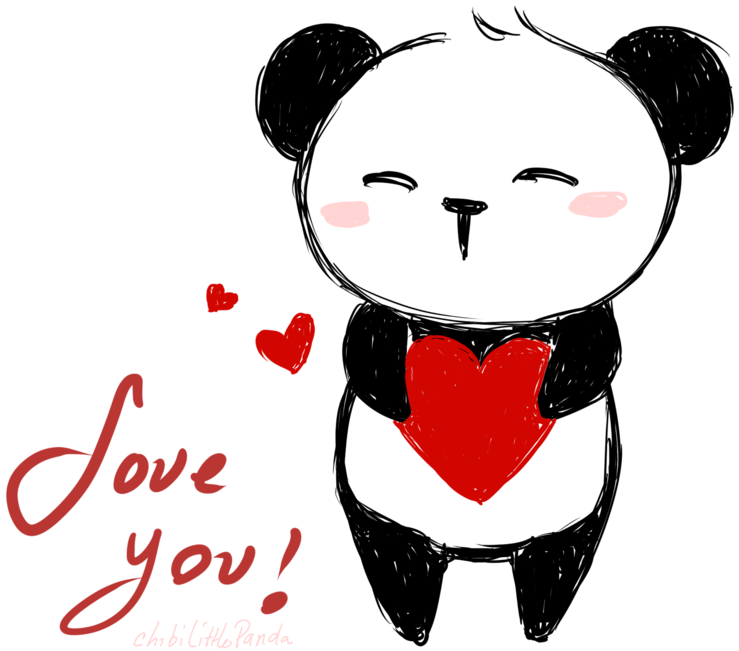 Panda Heart Love You Illustration PNG