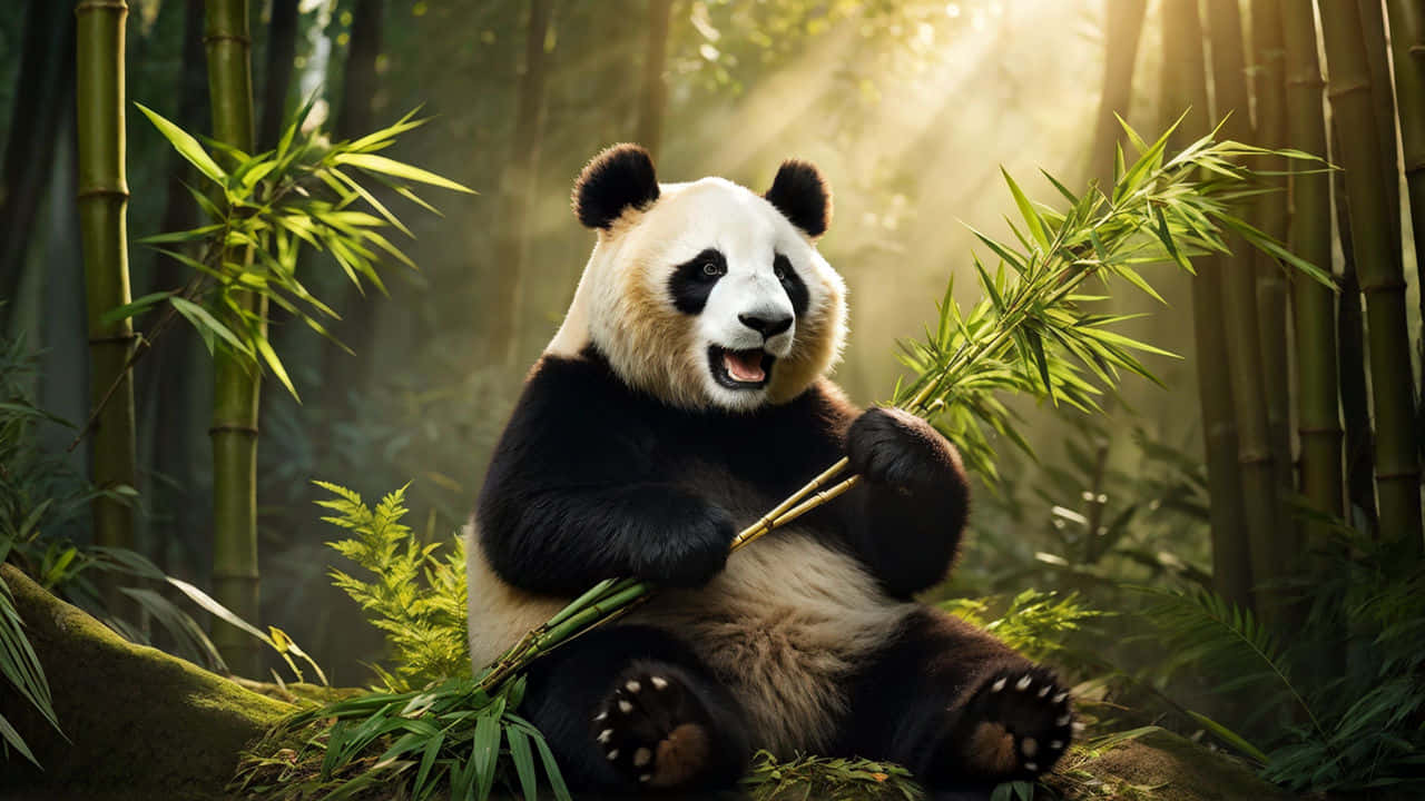 Panda_in_ Sunlit_ Bamboo_ Forest.jpg Wallpaper