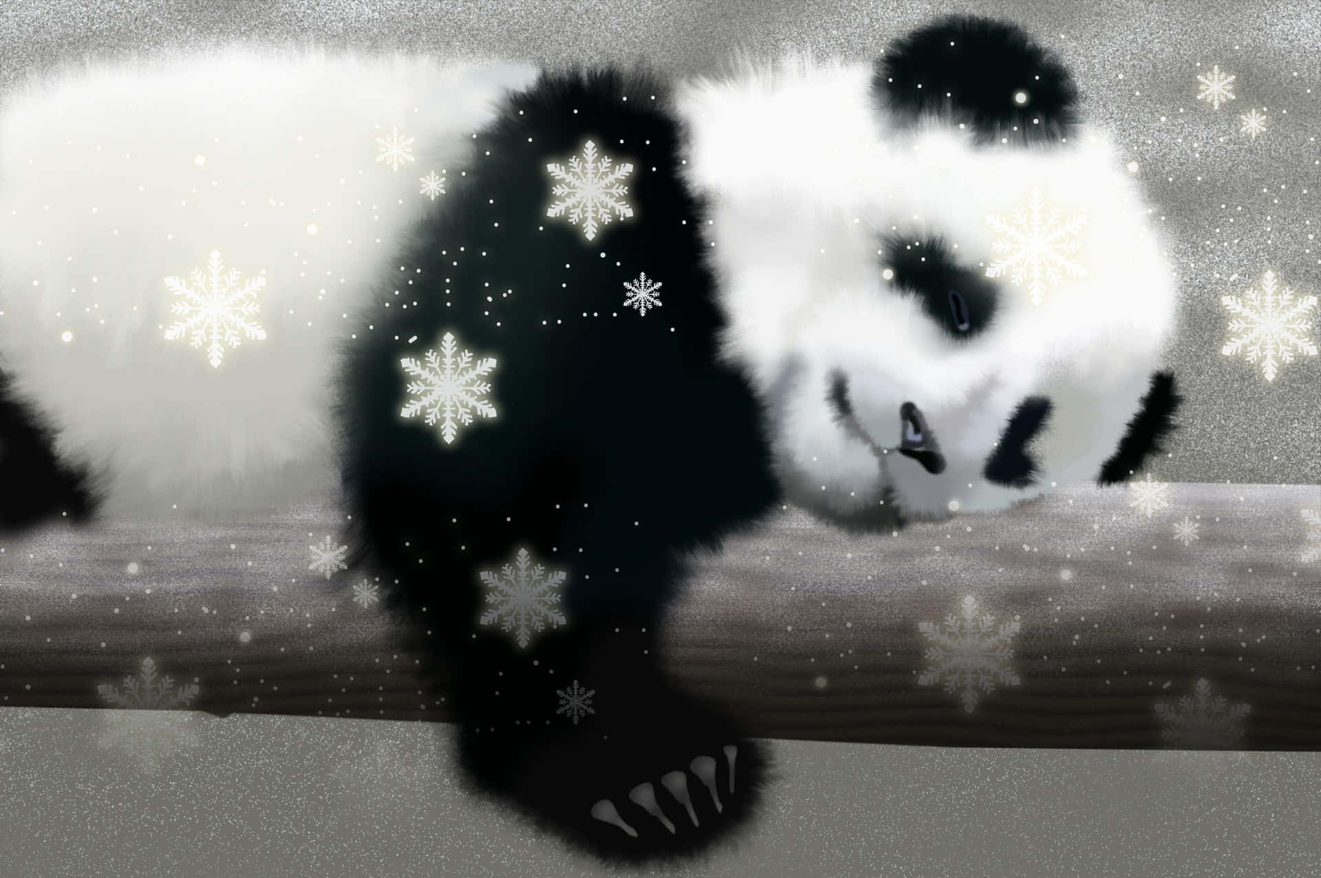 Panda Laptop With Snowflakes Design Wallpaper