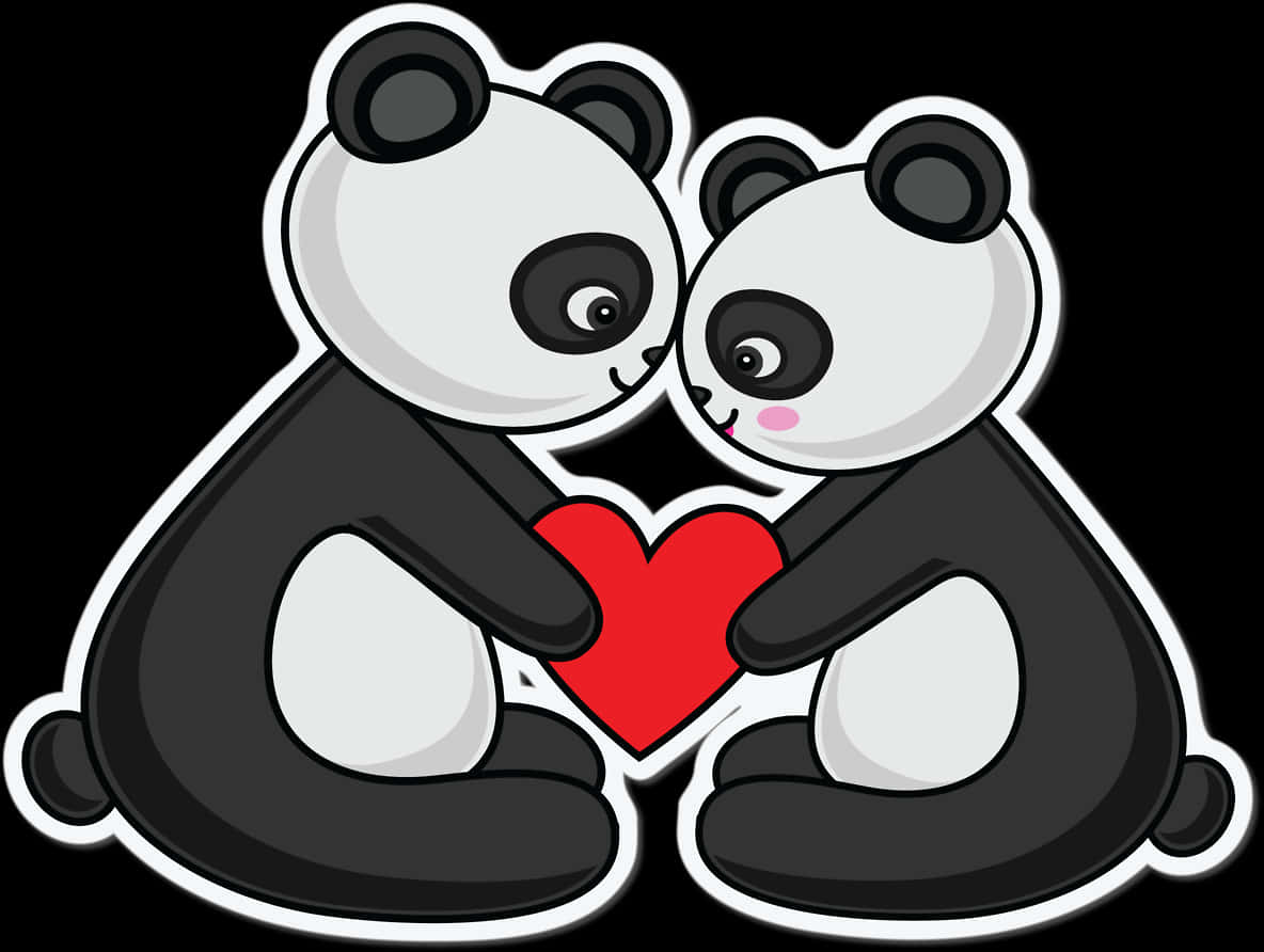 Panda Love Heart Illustration PNG