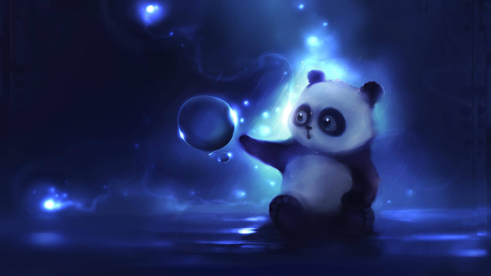 Panda Luminescent Blue Desktop Background