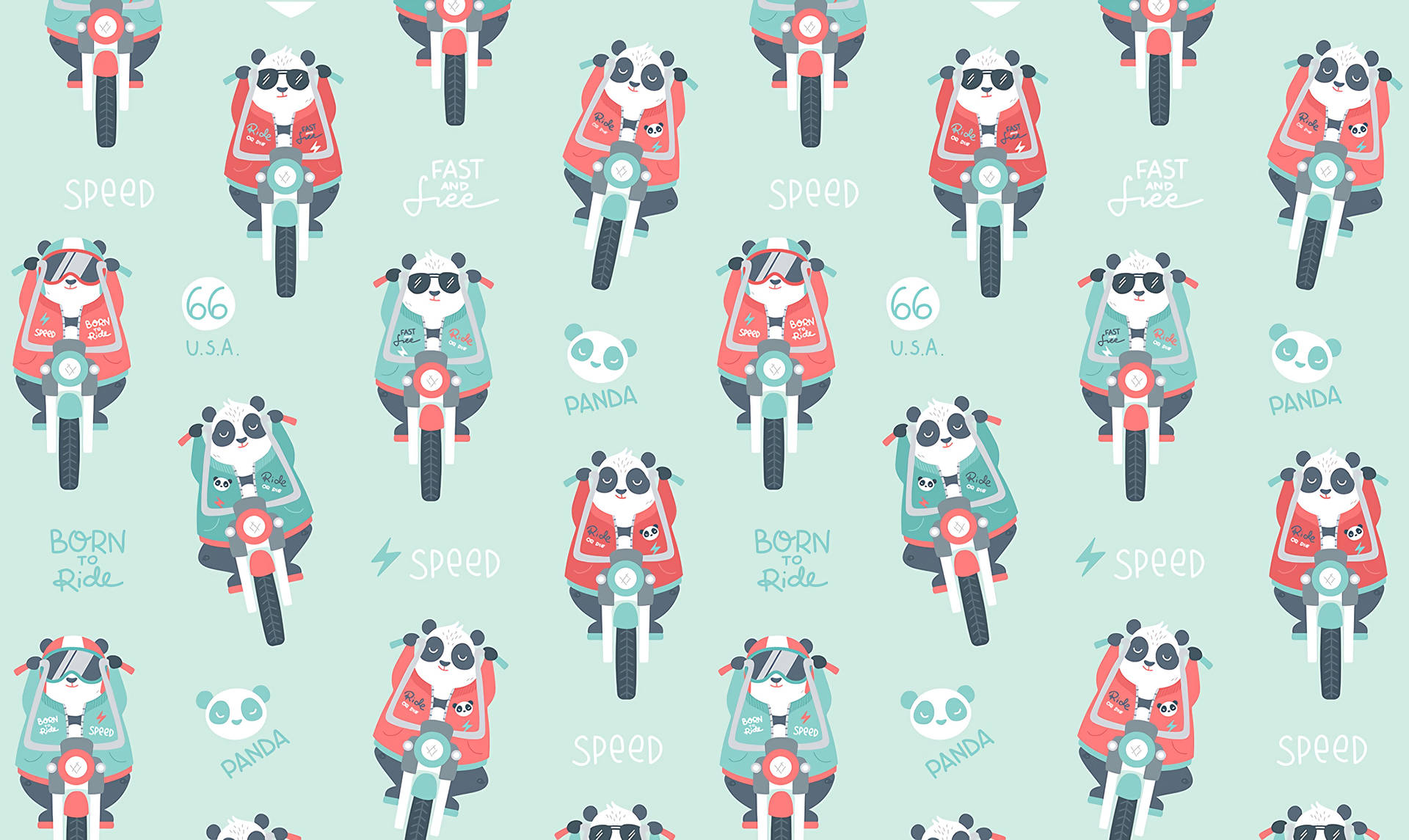 Panda On Motorcycle Pattern Background