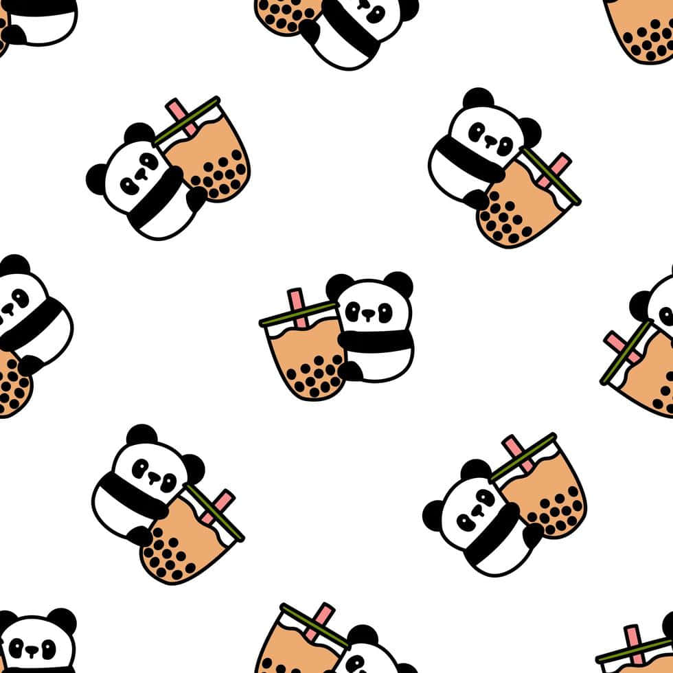 Patrónde Pandas Y Boba Adorable. Fondo de pantalla