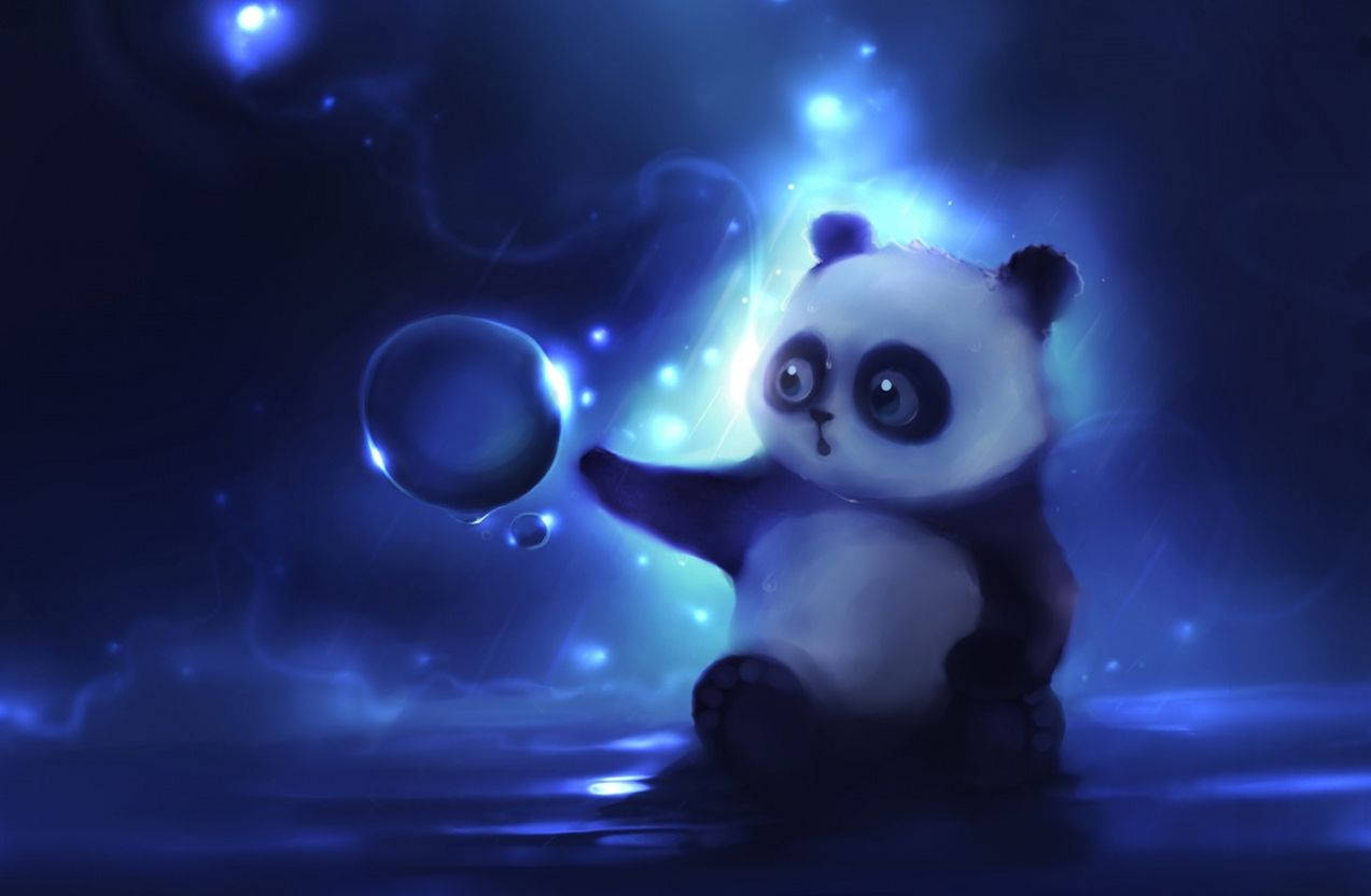 Pandasom Leker Med Bubblor Söt Tablet. Wallpaper