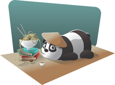 Panda Studying With Noodles PNG
