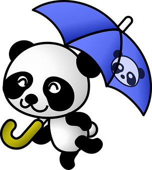 Panda With Umbrella Graphic PNG
