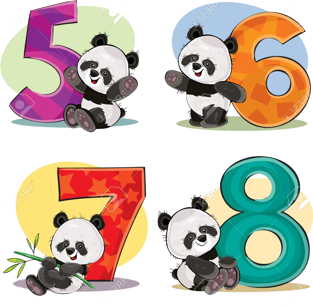 Panda_ Numbers_5_to_8 PNG