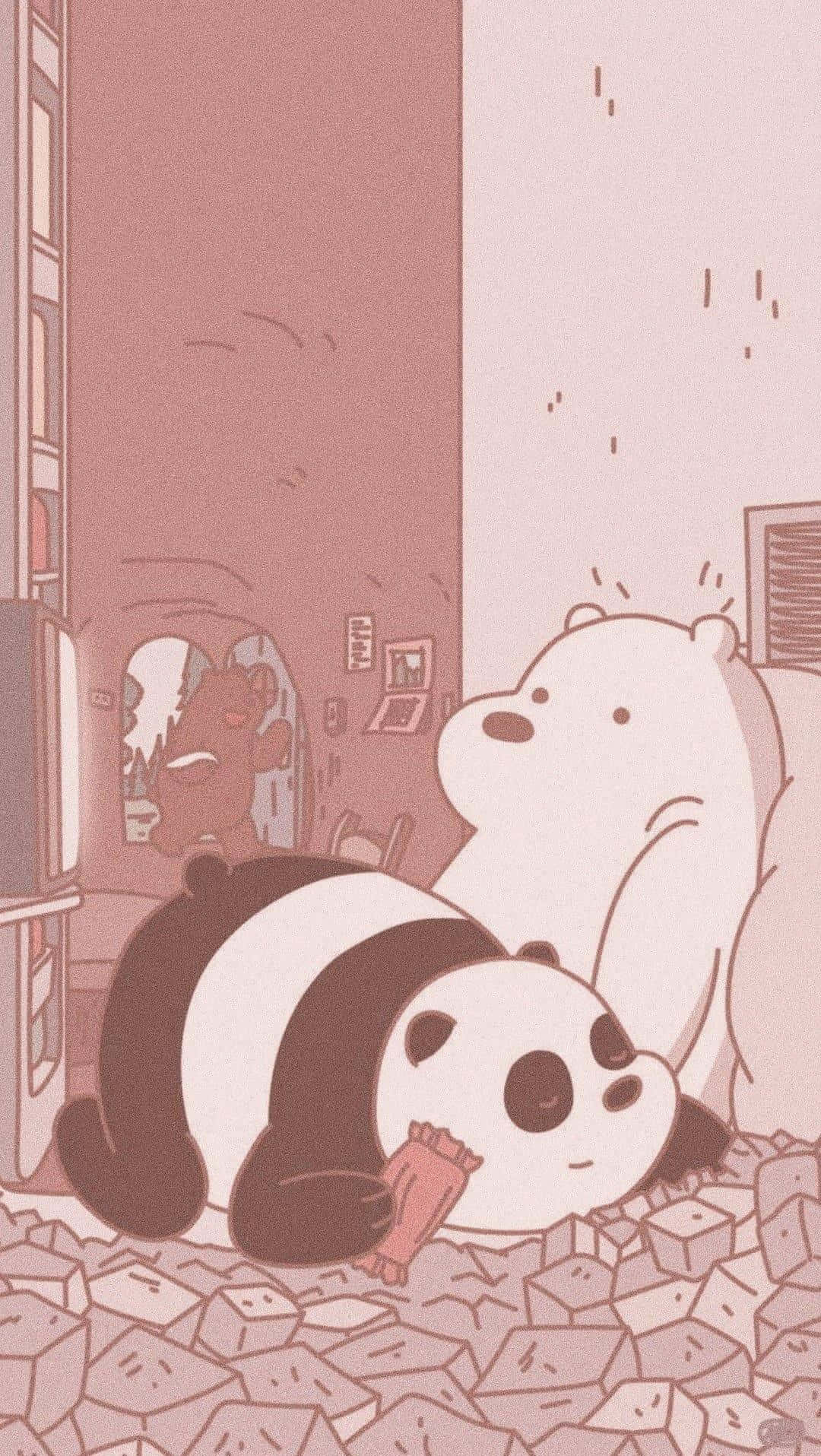 Pandaand Bear Friends Indoor Mishap Wallpaper