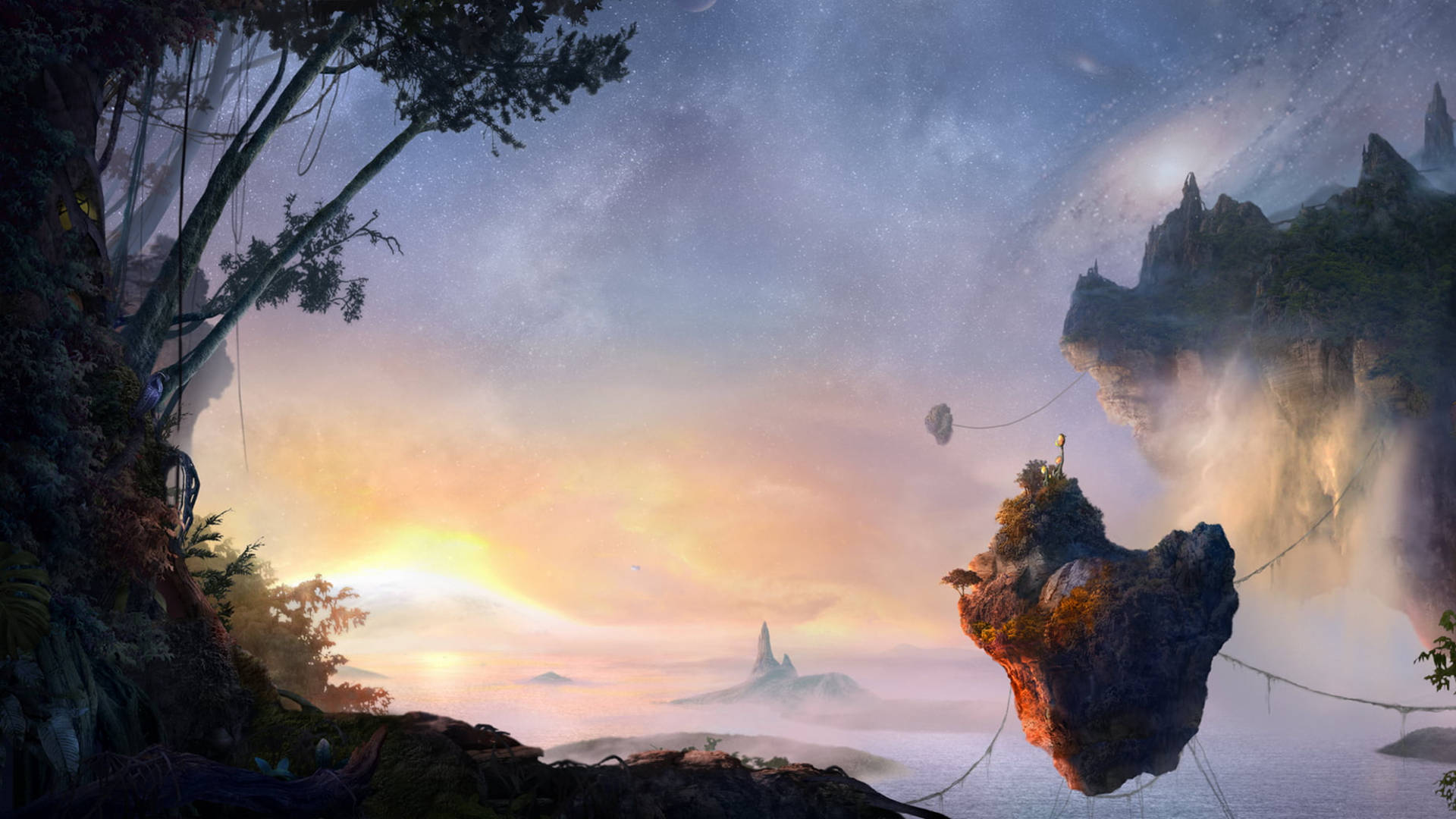 Pandora Floating Rock Mountain Sunset Wallpaper