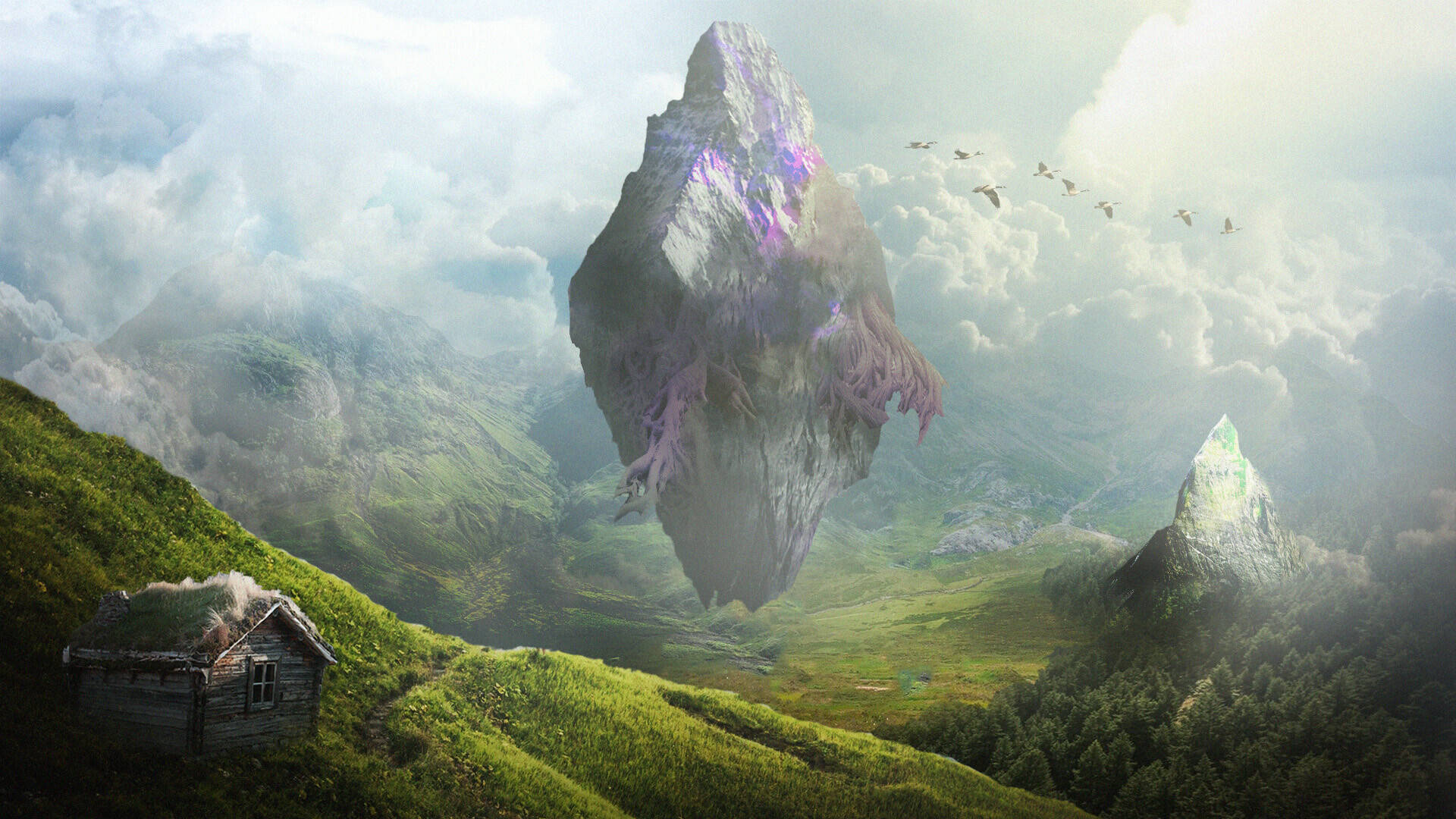 Pandora Mountain With Floating Rock Wallpaper