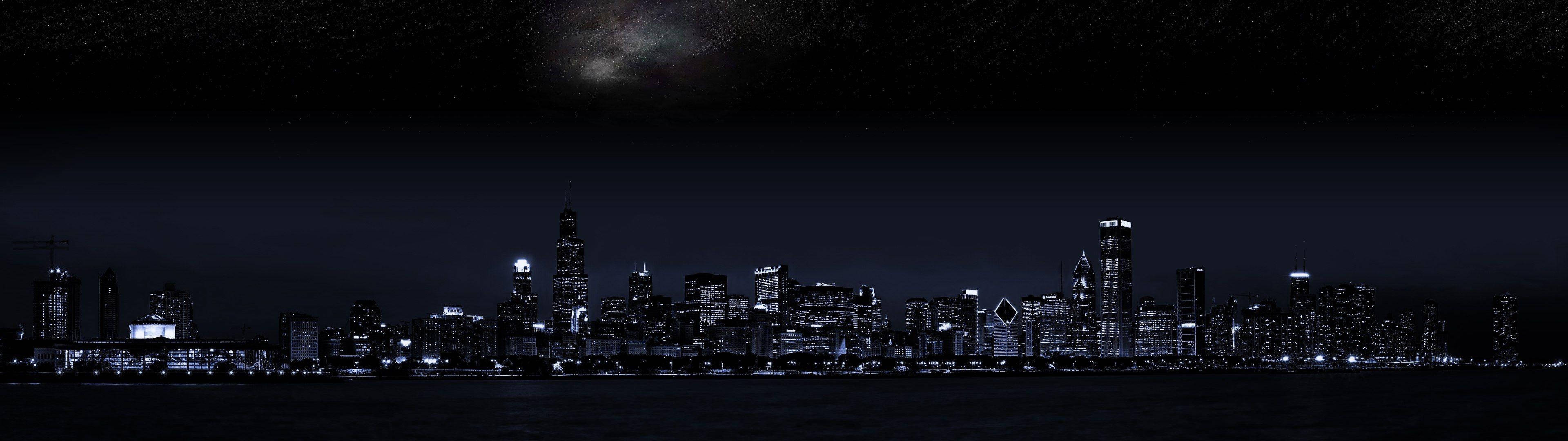 Panorama Urban City At Night Dark Aesthetic Wallpaper