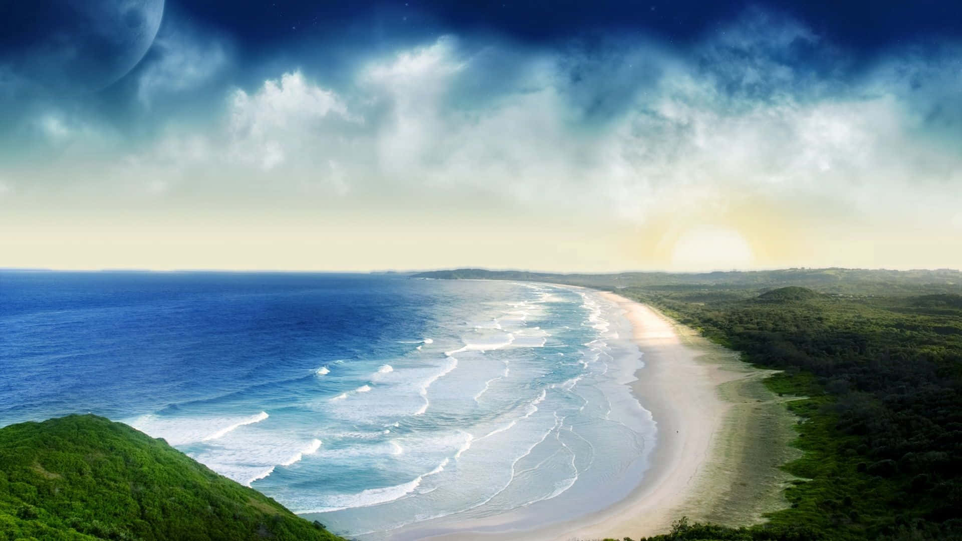 Wide Ocean From A Cliff As A Panoramic Desktop Wallpaper