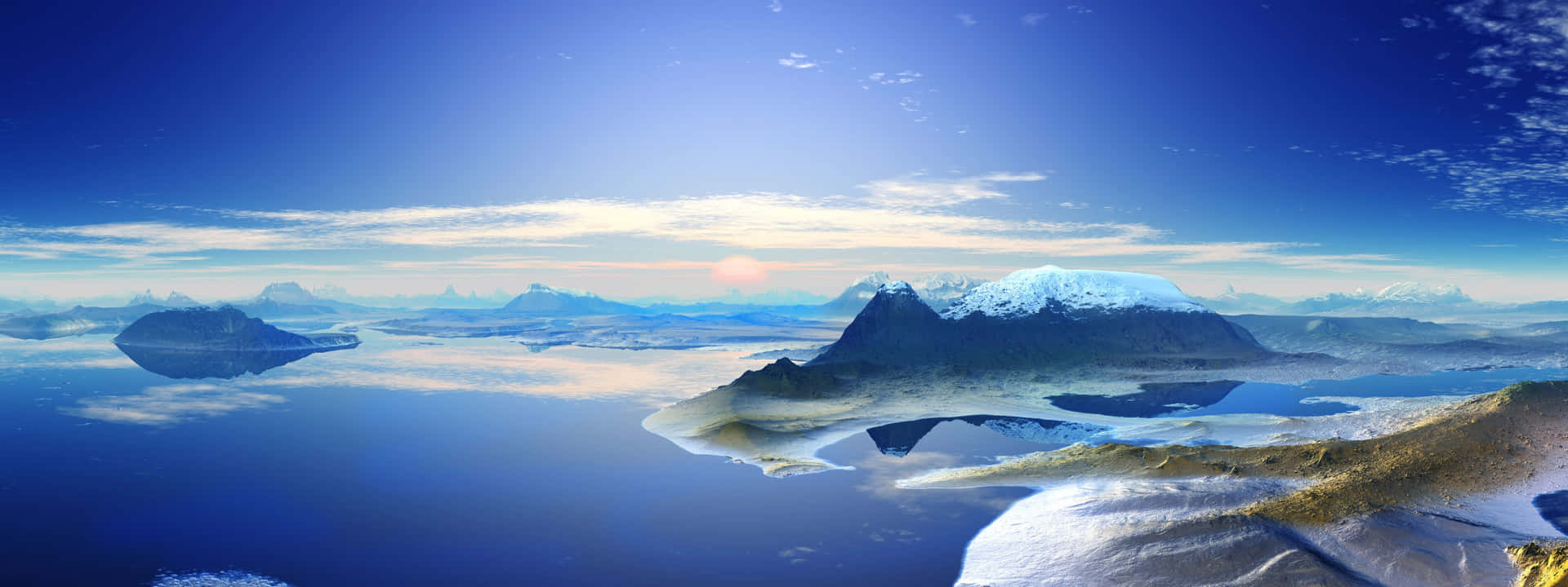 Unaimagen En 3d De Una Montaña Y Agua Fondo de pantalla