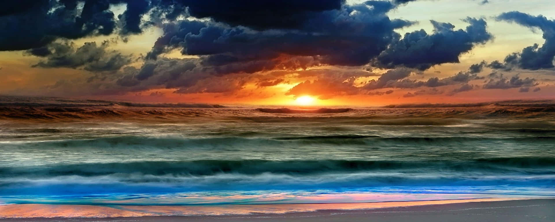 A Painting Of A Sunset Over The Ocean Wallpaper