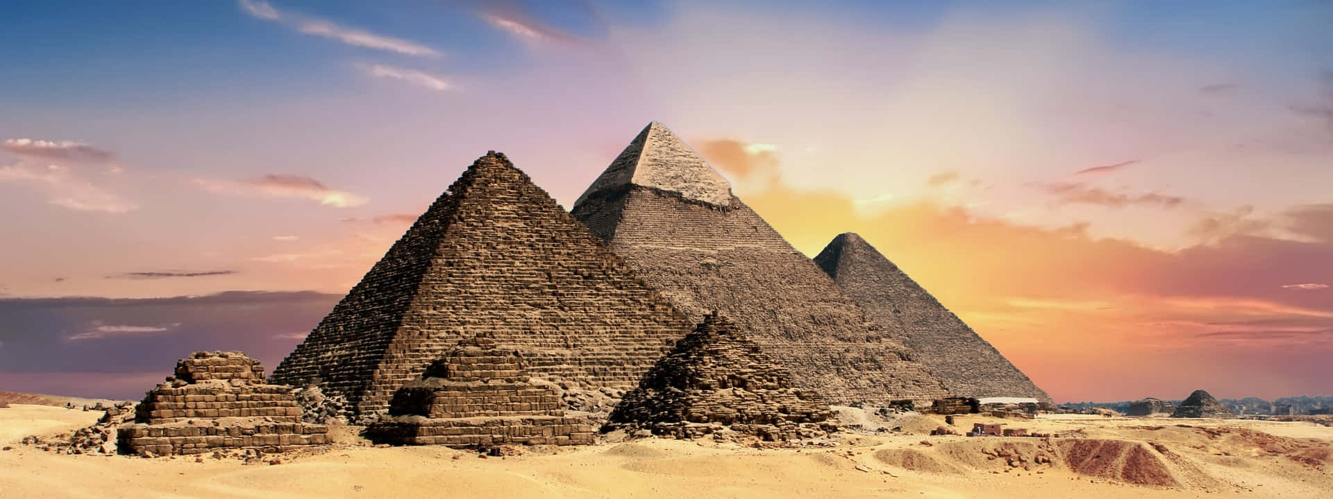 Pyramide solnedgang vis panorama billede tapet