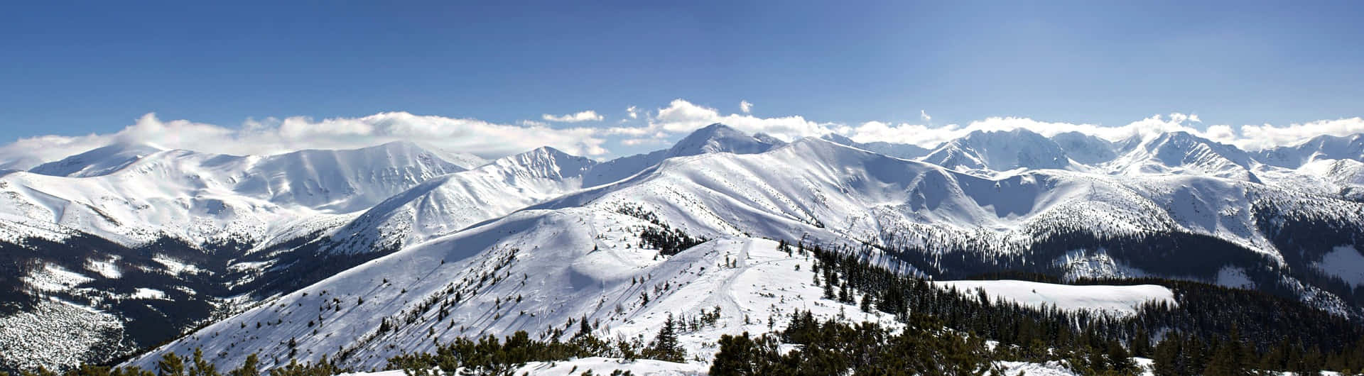 Snefyldte bjergkædeforløb panoramisk billedtapet