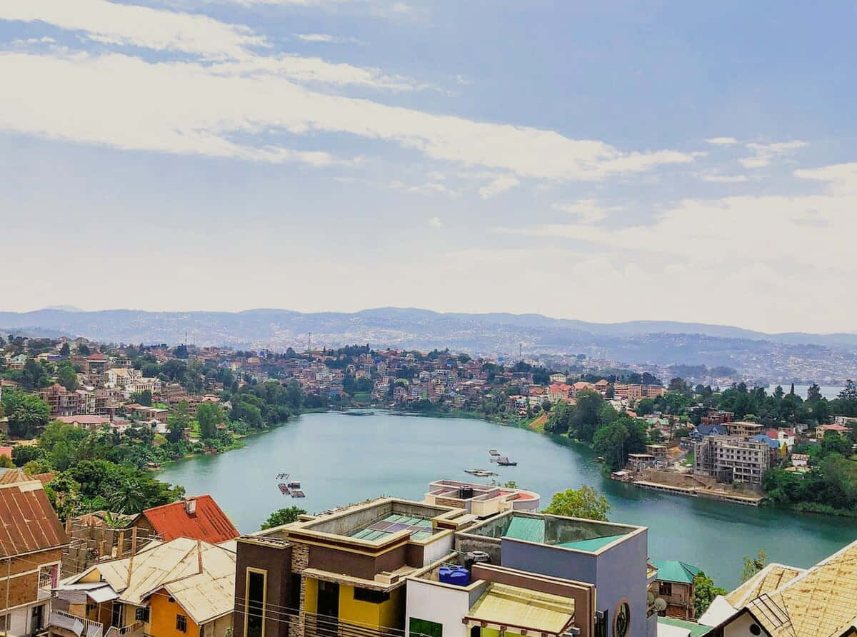 Panoramisch Uitzicht Op Bukavu Stad D R Congo Achtergrond